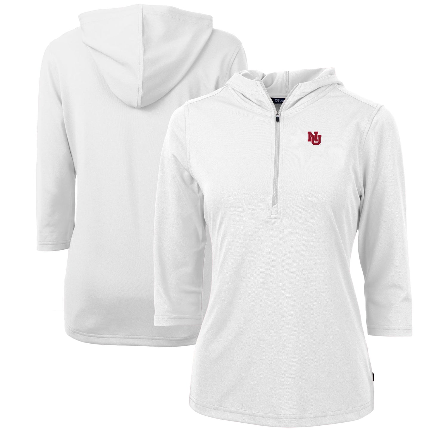 Women's Cutter & Buck White Nebraska Huskers Virtue Eco Pique Recycled Half-Zip Pullover Hoodie