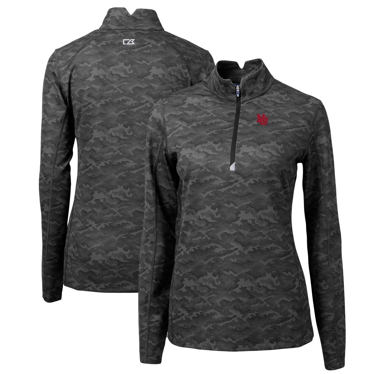 Women's Cutter & Buck Black Nebraska Huskers Traverse Camo Stretch Quarter-Zip Pullover Top