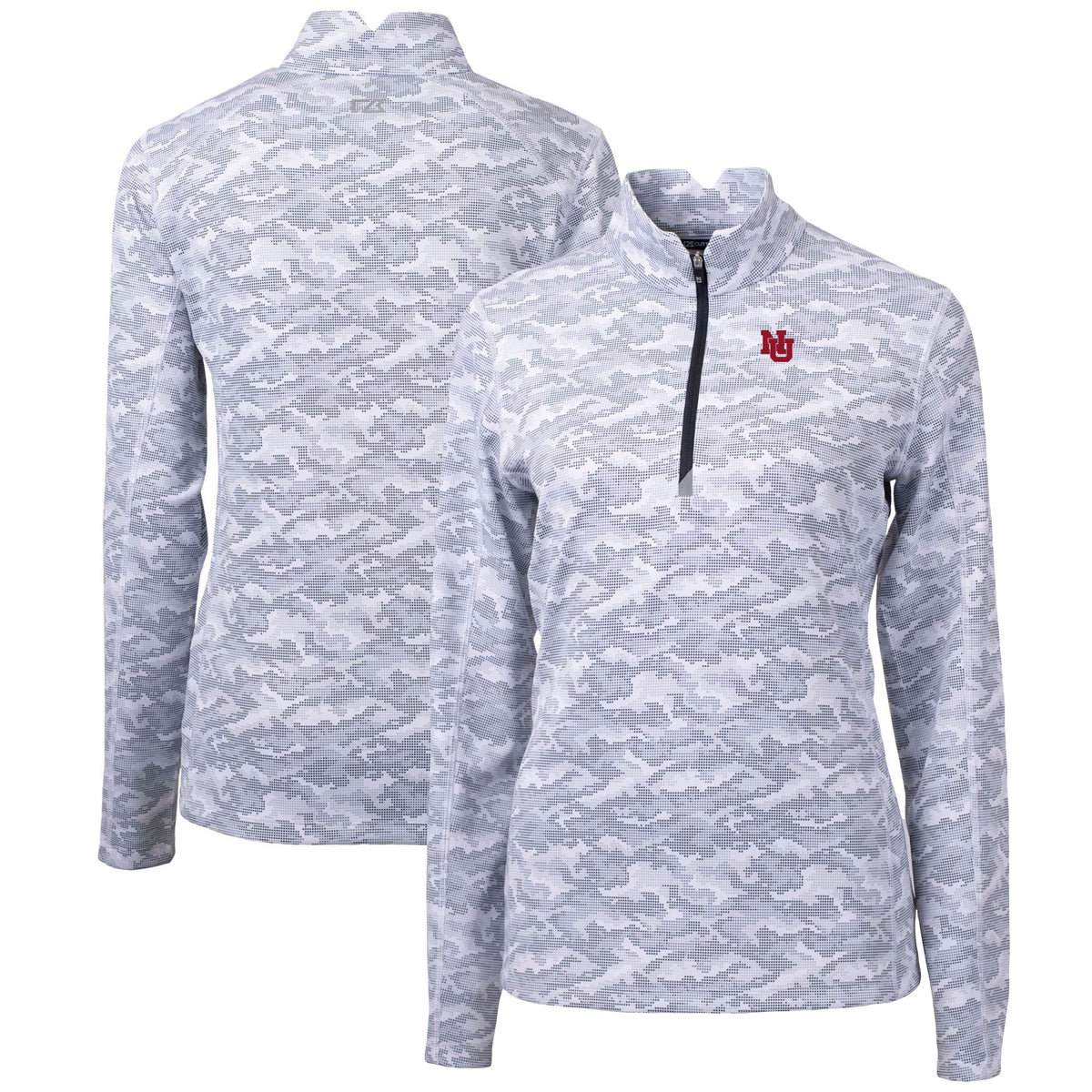Women's Cutter & Buck Charcoal Nebraska Huskers Traverse Camo Stretch Quarter-Zip Pullover Top
