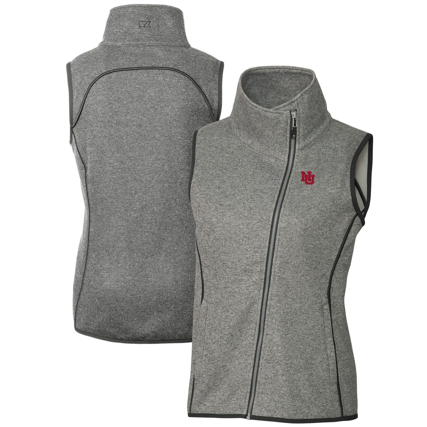 Women's Cutter & Buck Heather Gray Nebraska Huskers Mainsail Asymmetrical Knit Full-Zip Vest