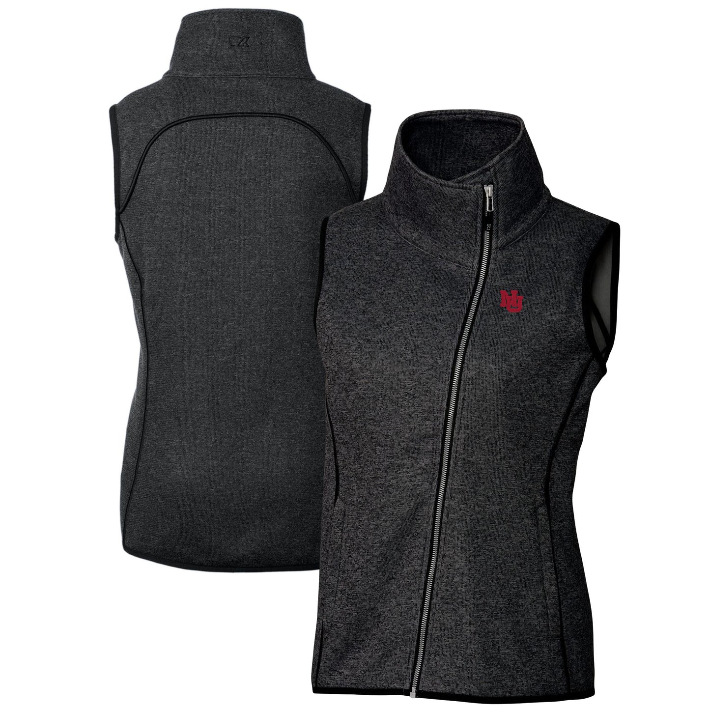 Women's Cutter & Buck Heather Charcoal Nebraska Huskers Mainsail Asymmetrical Knit Full-Zip Vest