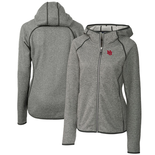 Women's Cutter & Buck Heather Gray Nebraska Huskers Mainsail Sweater Knit Full-Zip Hoodie Jacket