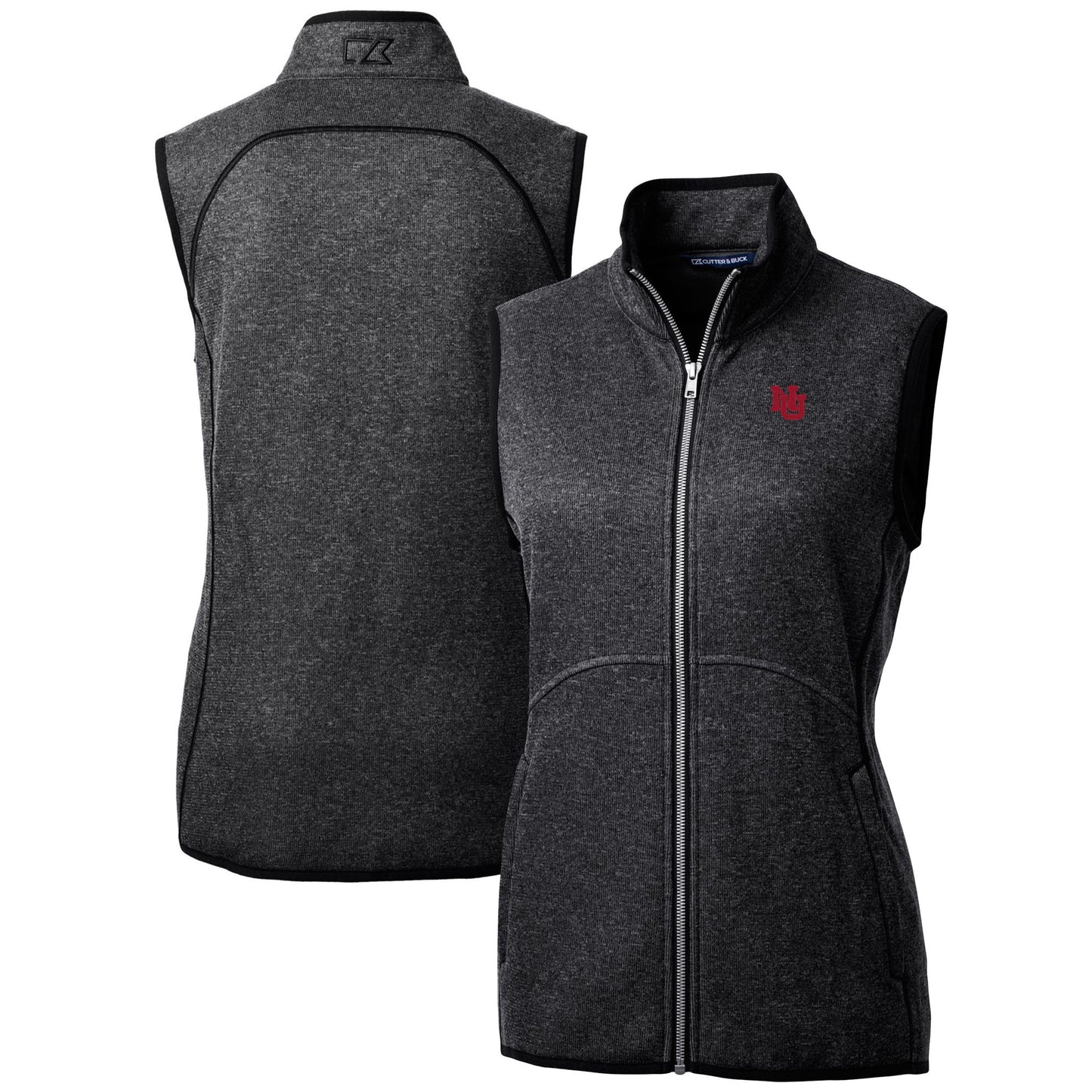 Women's Cutter & Buck Heather Charcoal Nebraska Huskers Mainsail Sweater Knit Fleece Full-Zip Vest