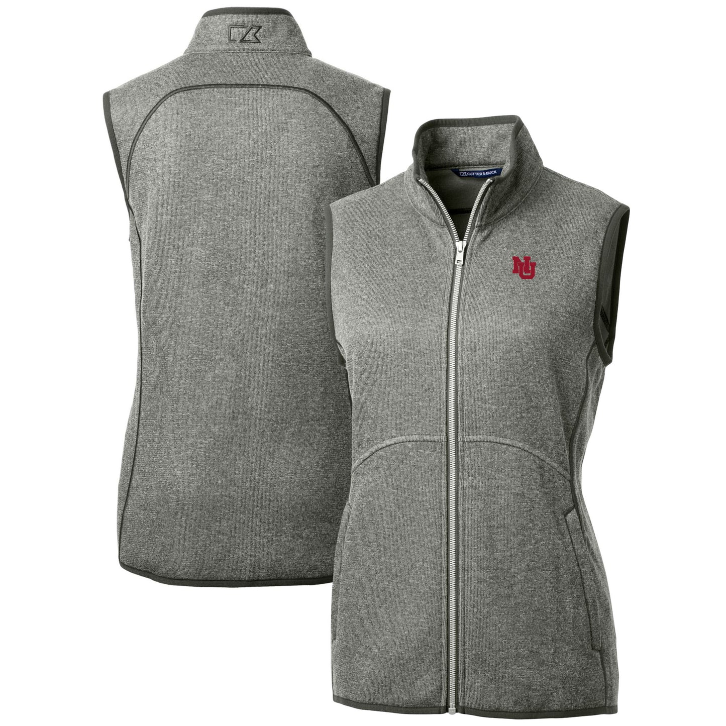 Women's Cutter & Buck Heather Gray Nebraska Huskers Mainsail Sweater Knit Fleece Full-Zip Vest