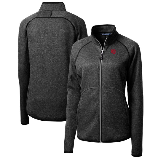 Women's Cutter & Buck Heather Charcoal Nebraska Huskers Mainsail Sweater-Knit Full-Zip Jacket