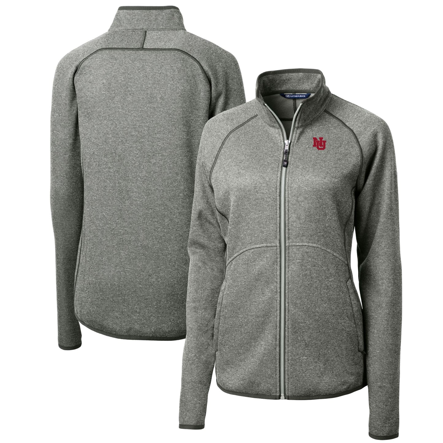 Women's Cutter & Buck Heather Gray Nebraska Huskers Mainsail Sweater-Knit Full-Zip Jacket