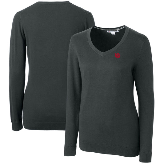 Women's Cutter & Buck Heather Charcoal Nebraska Huskers Lakemont Tri-Blend V-Neck Sweater