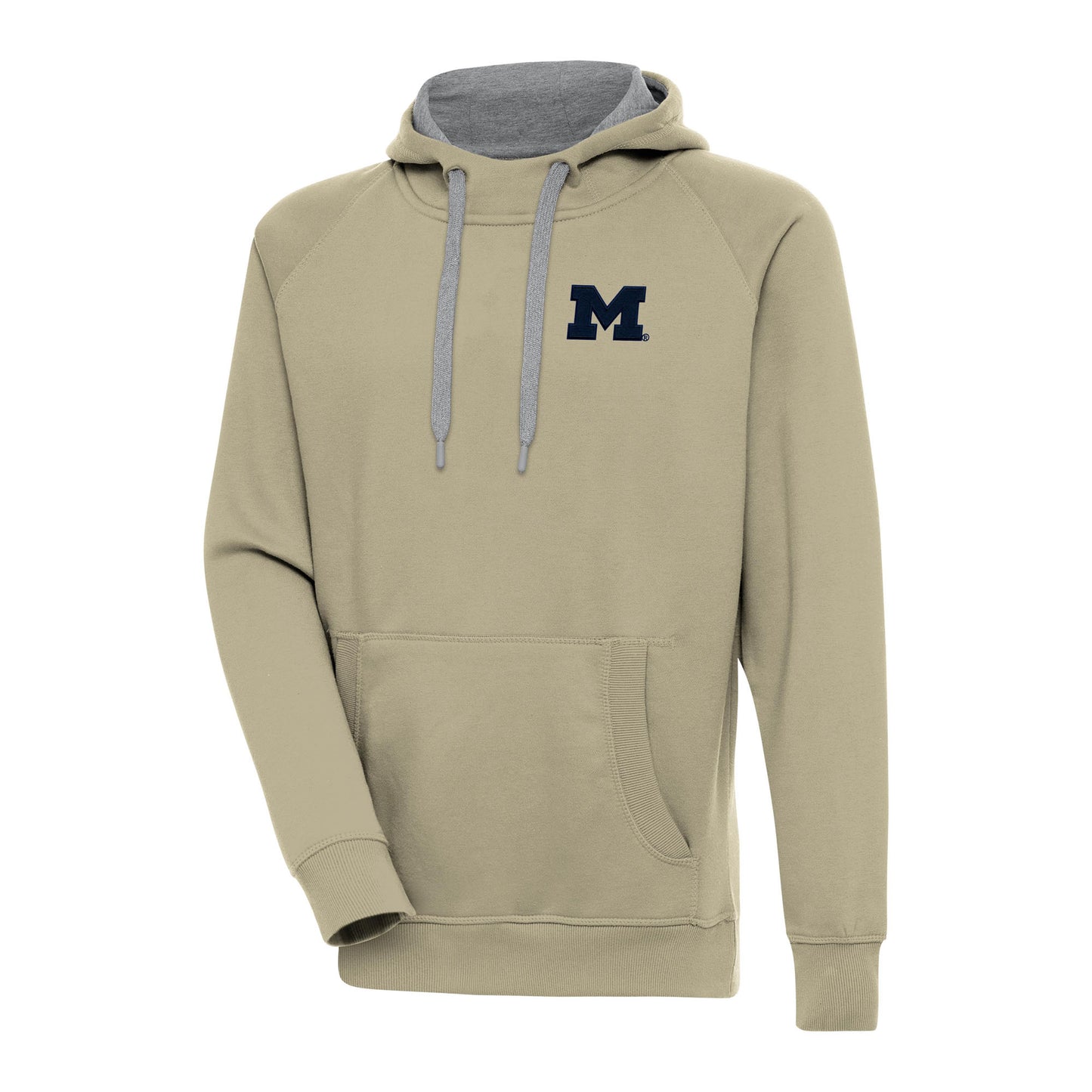 Men's Antigua  Khaki Michigan Wolverines Victory Raglan Pullover Hoodie