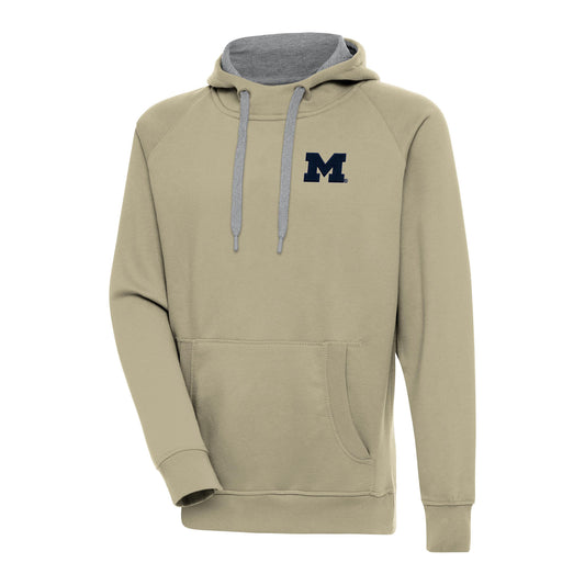 Men's Antigua  Khaki Michigan Wolverines Victory Raglan Pullover Hoodie