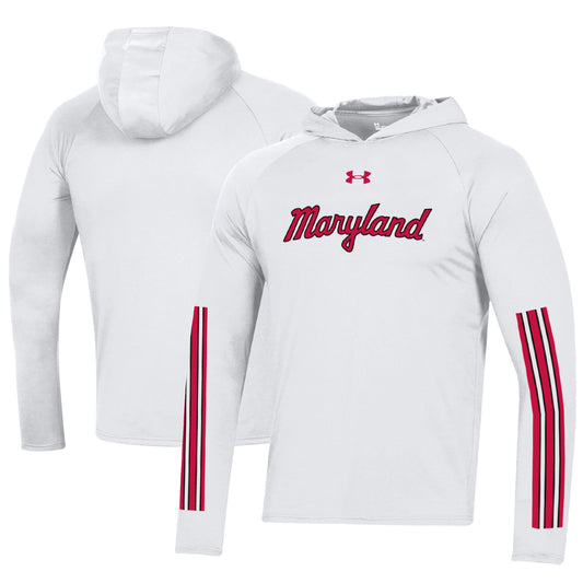 Men's Under Armour  White Maryland Terrapins Throwback Tech Long Sleeve Hoodie T-Shirt