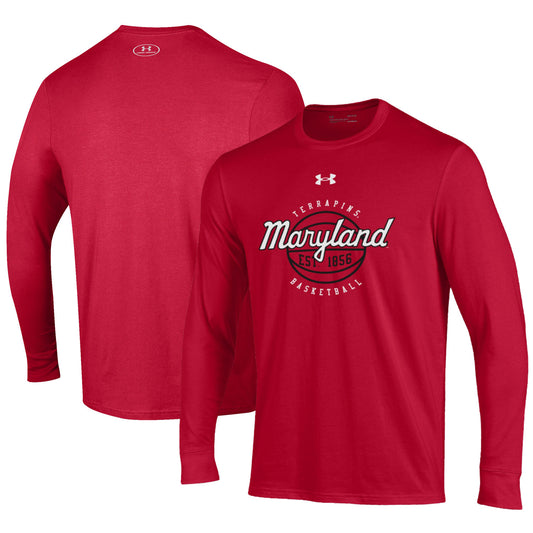 Men's Under Armour  Red Maryland Terrapins Throwback Basketball Performance Cotton Long Sleeve T-Shirt