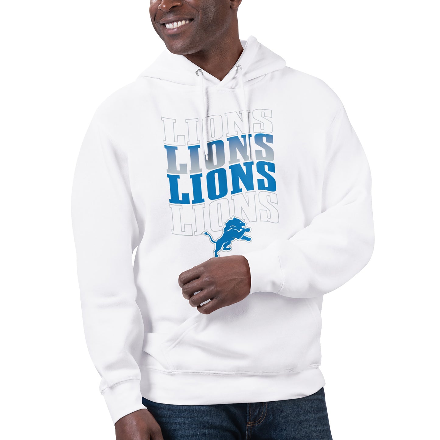 Unisex Starter White Detroit Lions Name Drop Logo Pullover Hoodie