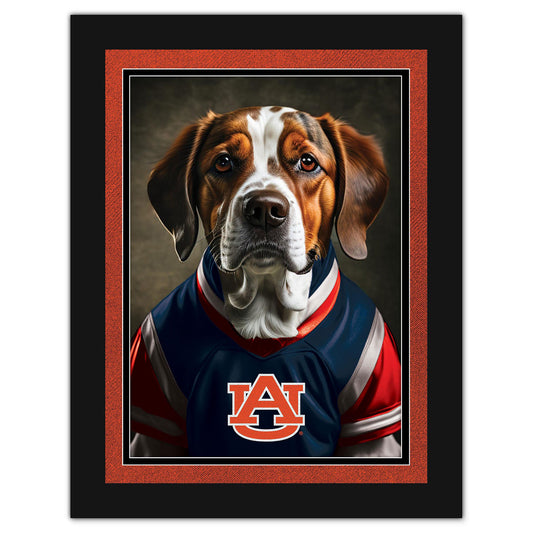 Auburn Tigers 12'' x 16'' Framed Dog In Jersey Print