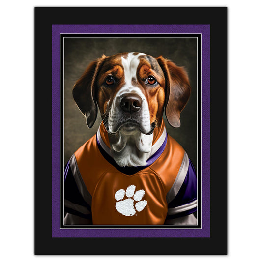 Clemson Tigers 12'' x 16'' Framed Dog In Jersey Print