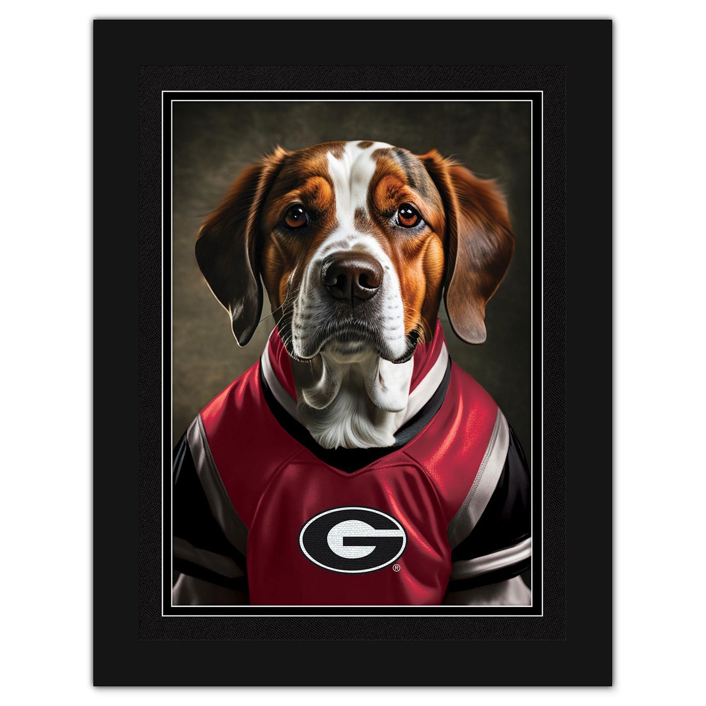 Georgia Bulldogs 12'' x 16'' Framed Dog In Jersey Print