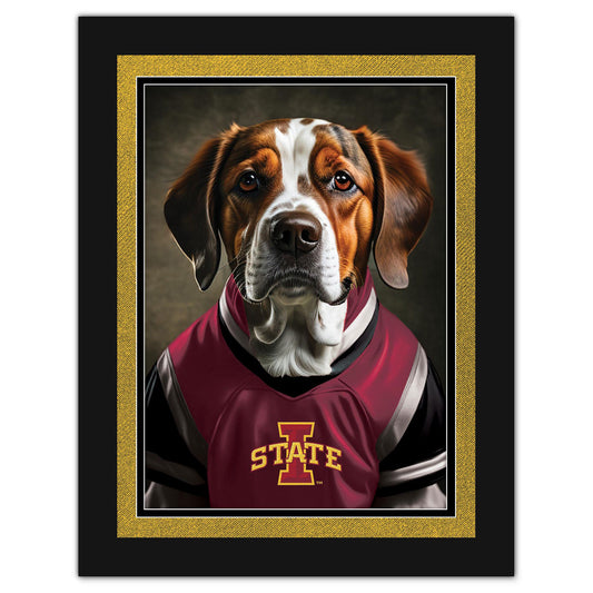 Iowa State Cyclones 12'' x 16'' Framed Dog In Jersey Print