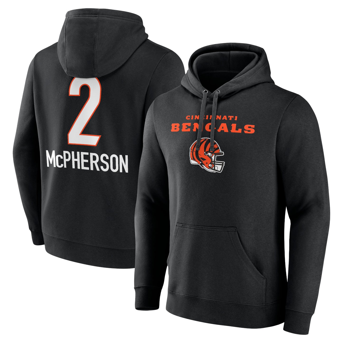 Men's Evan McPherson Black Cincinnati Bengals Team Wordmark Player Name & Number Pullover Hoodie