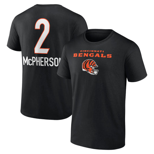 Men's Evan McPherson Black Cincinnati Bengals Team Wordmark Player Name & Number T-Shirt