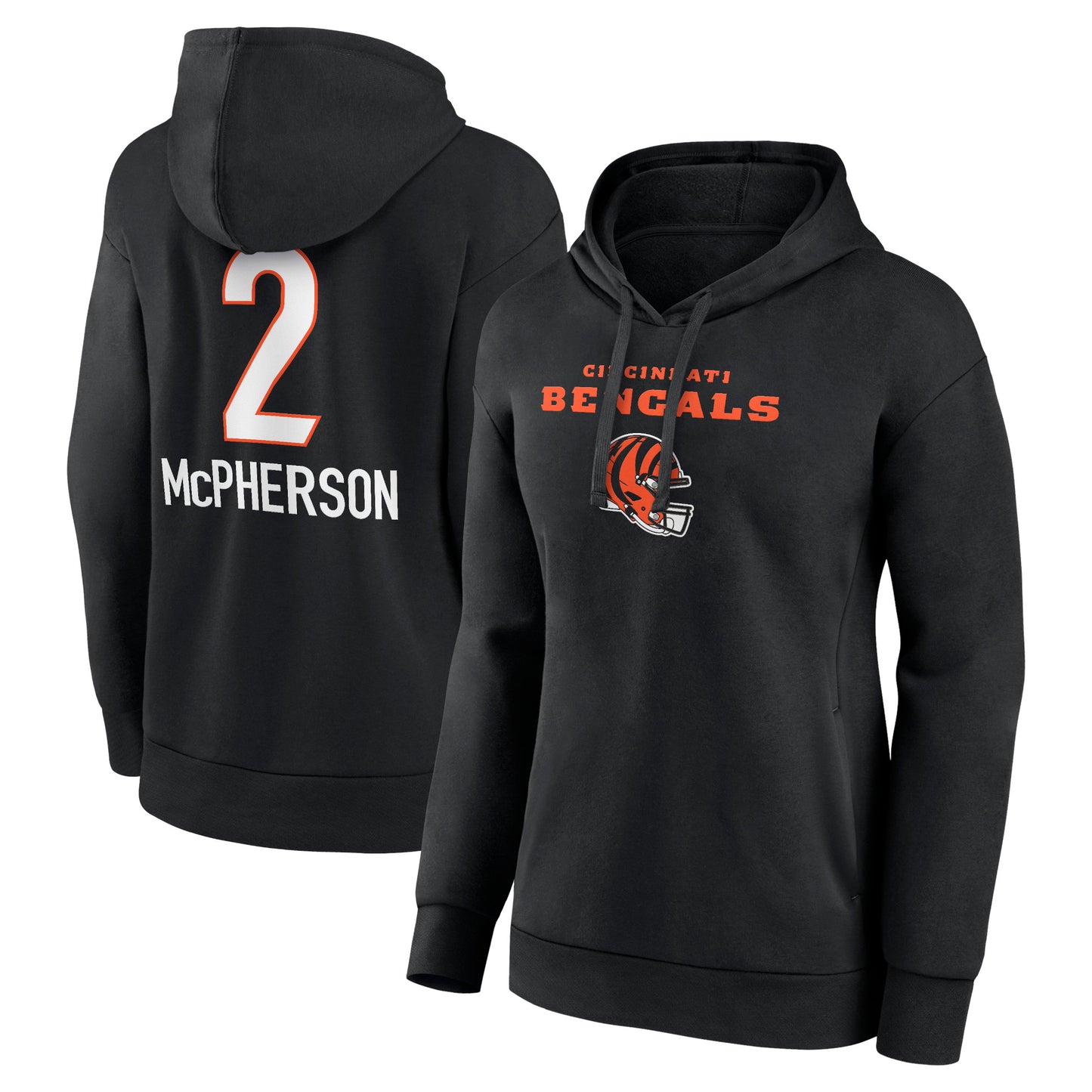 Women's Evan McPherson Black Cincinnati Bengals Team Wordmark Player Name & Number Pullover Hoodie