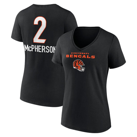Women's Evan McPherson Black Cincinnati Bengals Team Wordmark Player Name & Number V-Neck T-Shirt