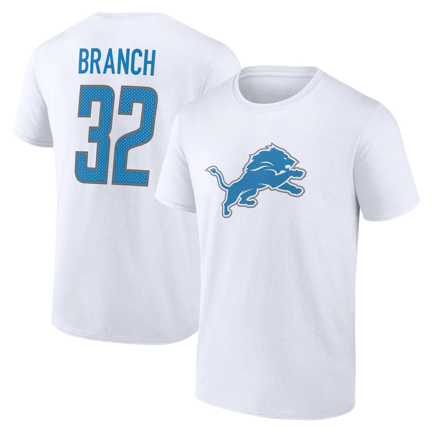 Men's Brian Branch White Detroit Lions Icon Player Name & Number T-Shirt