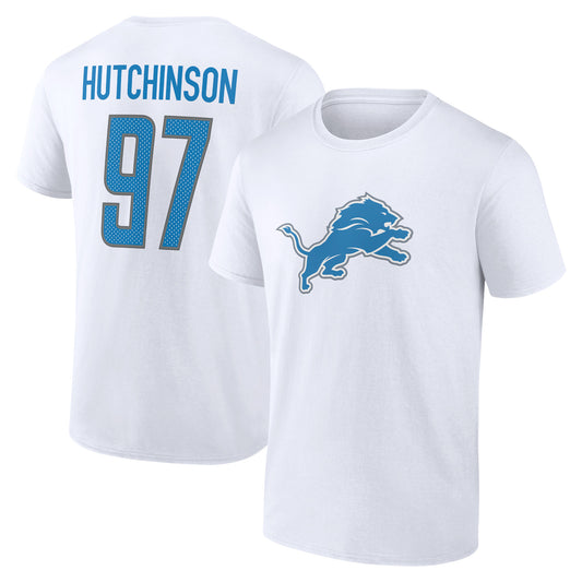 Men's Aidan Hutchinson White Detroit Lions Icon Player Name & Number T-Shirt