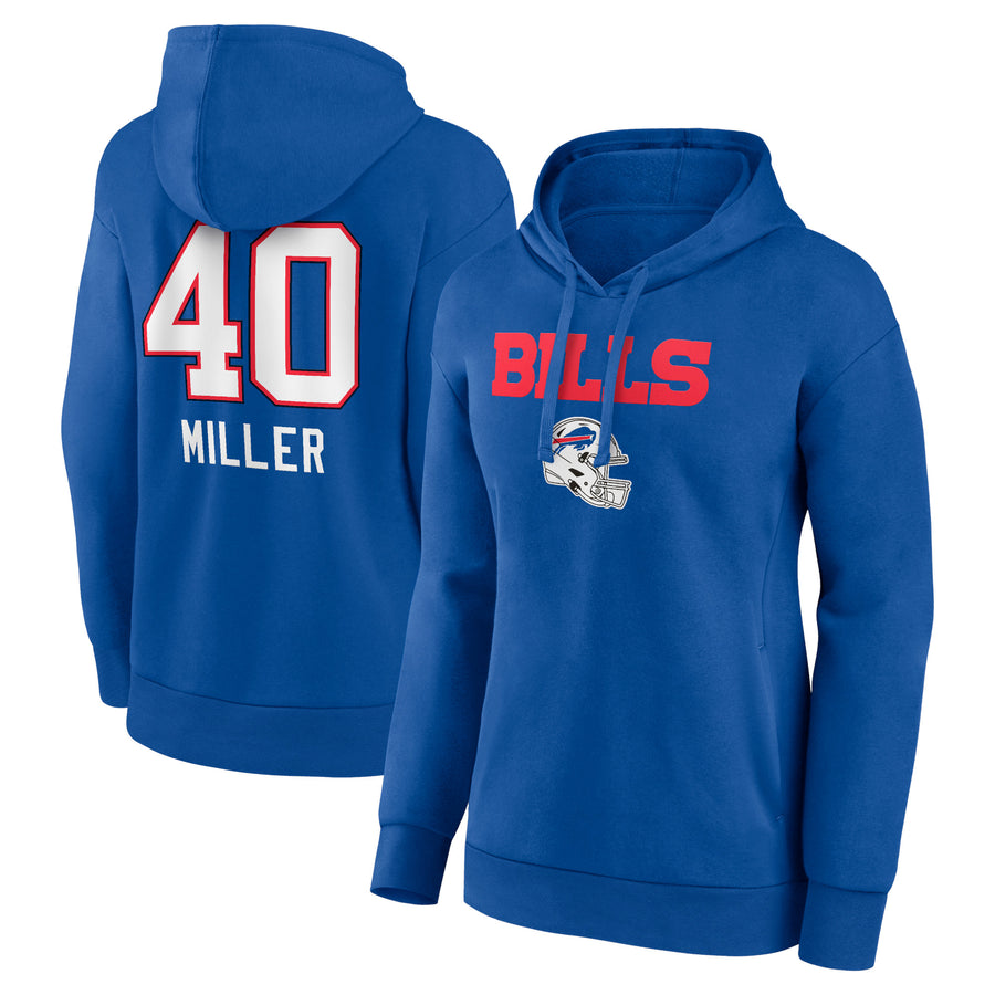 Women's Von Miller Royal Buffalo Bills Team Wordmark Player Name & Number Pullover Hoodie