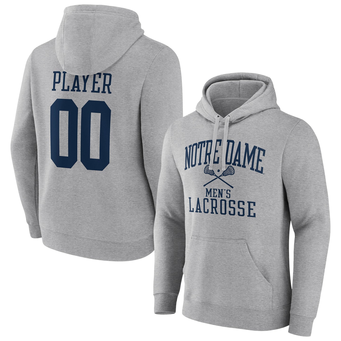 Men's  Gray Notre Dame Fighting Irish Men's Lacrosse Pick-A-Player NIL Gameday Tradition Pullover Hoodie