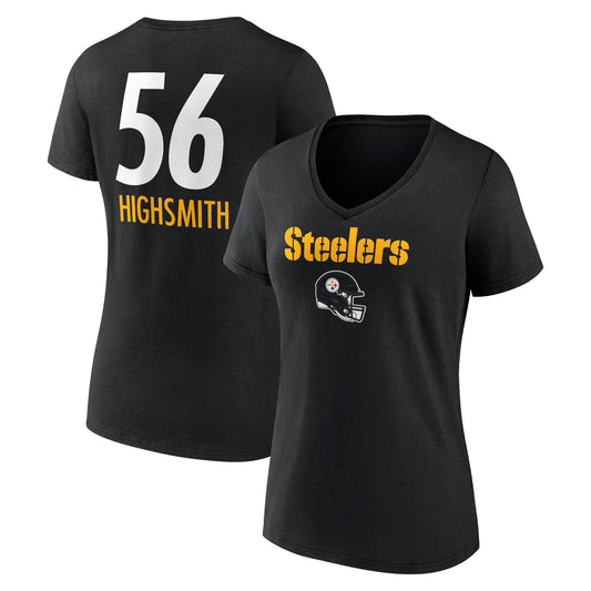 Women's Alex Highsmith Black Pittsburgh Steelers Team Wordmark Player Name & Number V-Neck T-Shirt