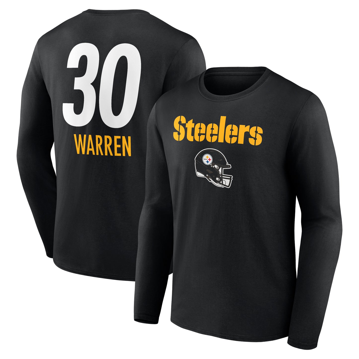 Men's Jaylen Warren Black Pittsburgh Steelers Team Wordmark Player Name & Number Long Sleeve T-Shirt