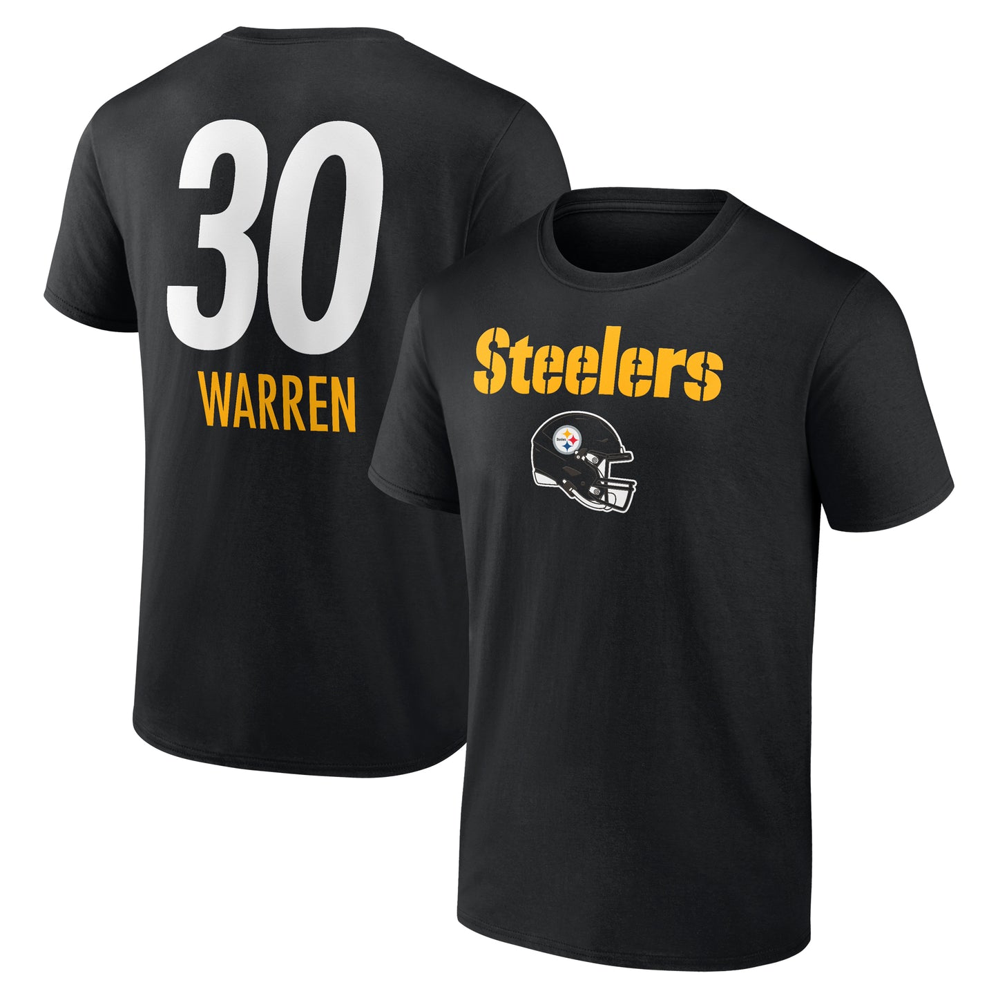 Men's Jaylen Warren Black Pittsburgh Steelers Team Wordmark Player Name & Number T-Shirt