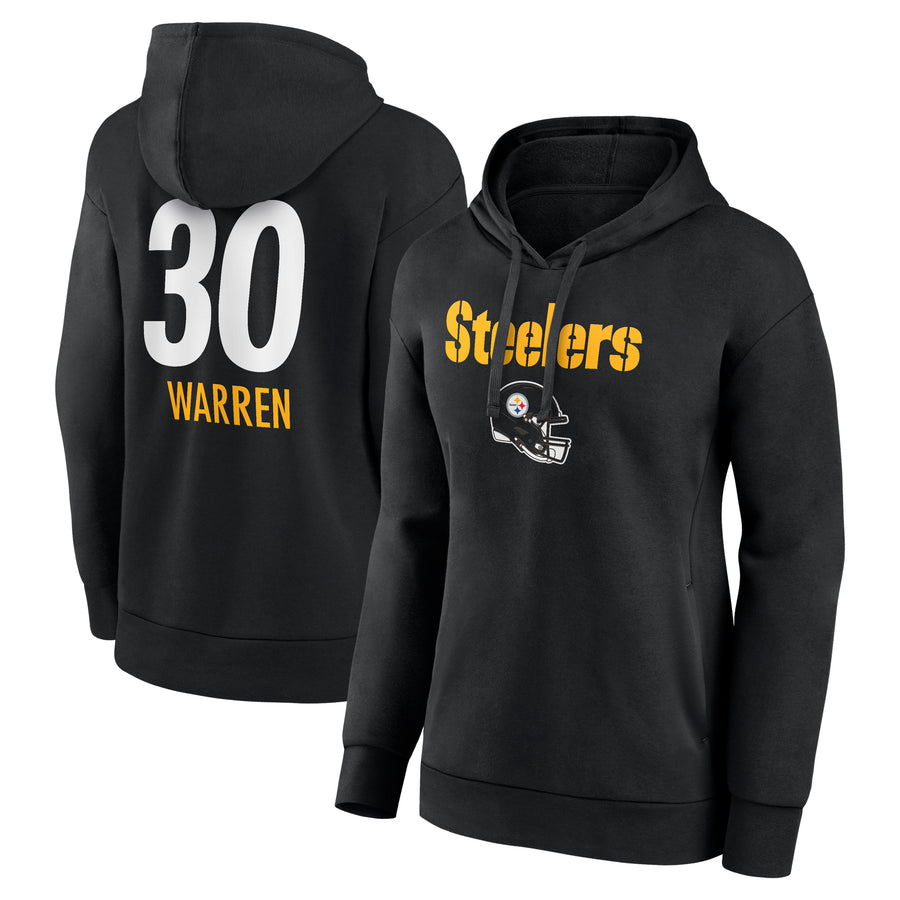 Women's Jaylen Warren Black Pittsburgh Steelers Team Wordmark Player Name & Number Pullover Hoodie