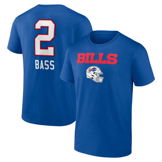 Men's Tyler Bass Royal Buffalo Bills Team Wordmark Player Name & Number T-Shirt