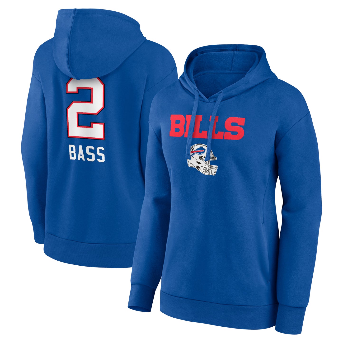 Women's Tyler Bass Royal Buffalo Bills Team Wordmark Player Name & Number Pullover Hoodie