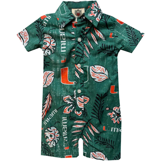 Infant Wes & Willy Green Miami Hurricanes Vintage Floral Romper