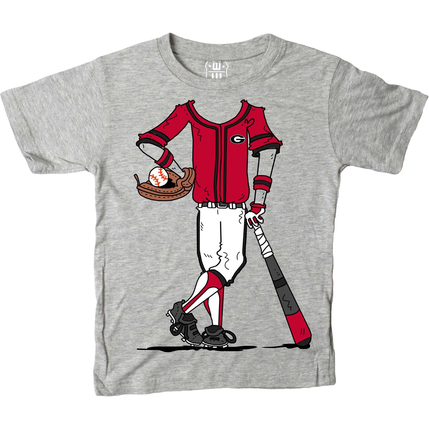 Youth Wes & Willy Gray Georgia Bulldogs Baseball Player T-Shirt