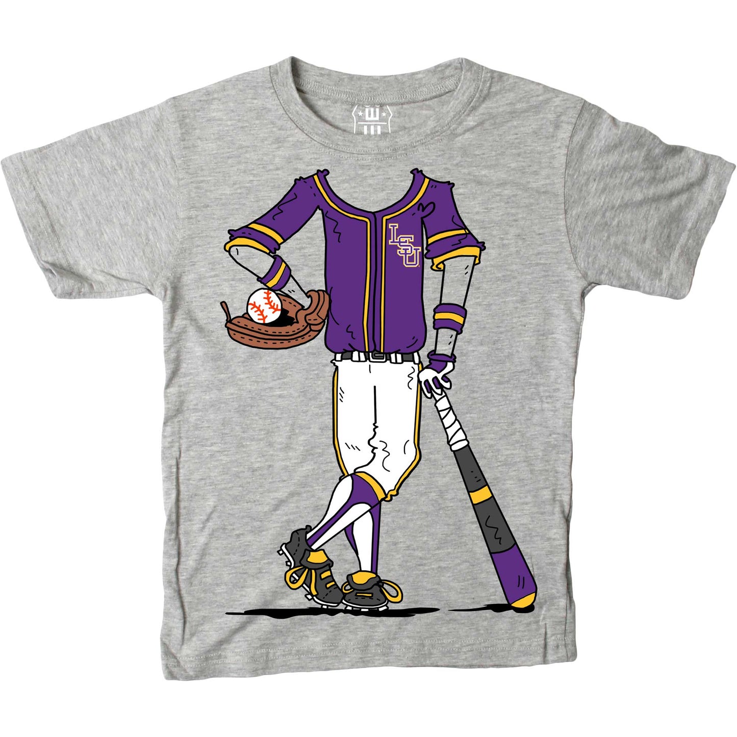 Youth Wes & Willy Gray LSU Tigers Baseball Player T-Shirt