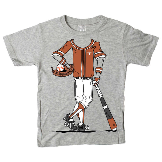 Youth Wes & Willy Gray Texas Longhorns Baseball Player T-Shirt