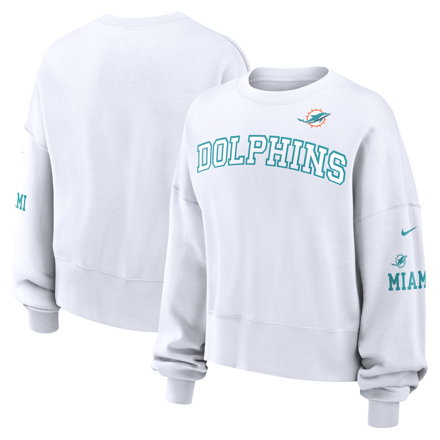 Women's Nike White Miami Dolphins Oversized Long Sleeve Cropped Sweatshirt