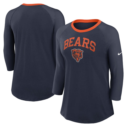 Women's Nike Navy Chicago Bears Raglan 3/4 Sleeve T-Shirt