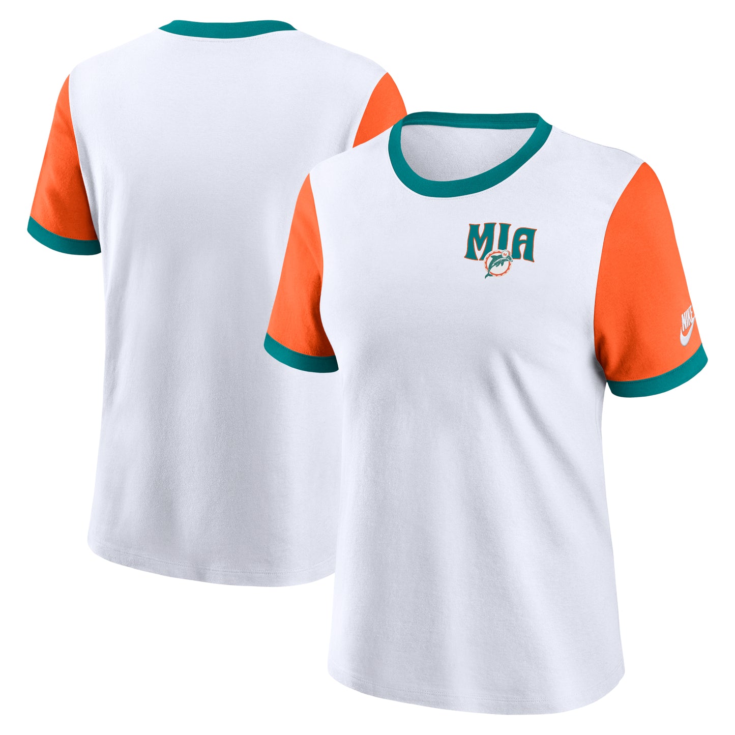 Women's Nike White/Orange Miami Dolphins Rewind Ringer T-Shirt