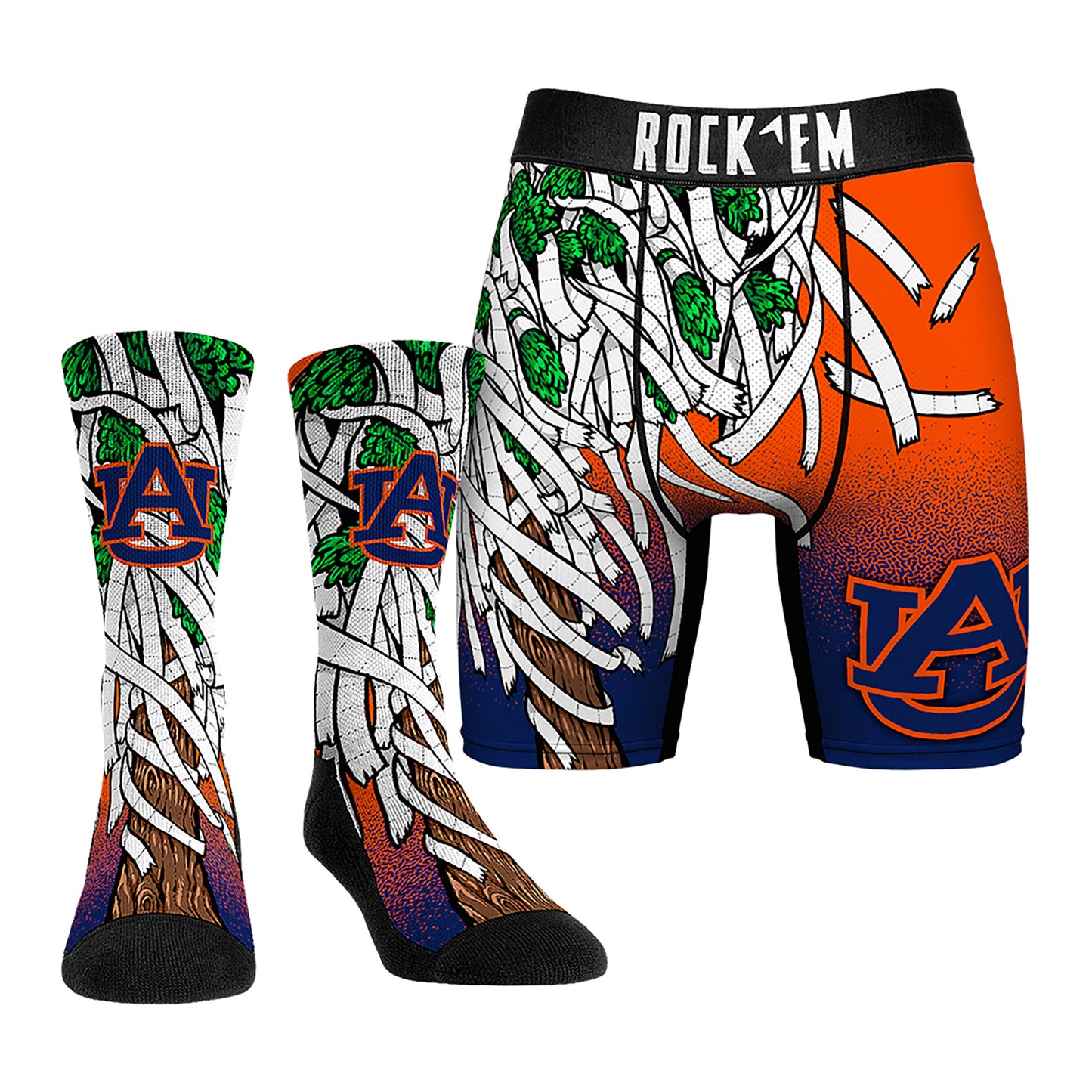 Men's Rock Em Socks Auburn Tigers Toomer's Corner Toilet Paper Underwear and Crew Socks Combo Pack