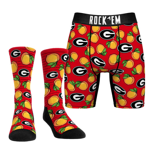 Men's Rock Em Socks Georgia Bulldogs Peaches Underwear and Crew Socks Combo Pack
