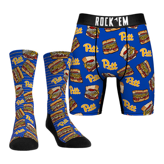 Men's Rock Em Socks Pitt Panthers Primanti Sandwich Underwear and Crew Socks Combo Pack