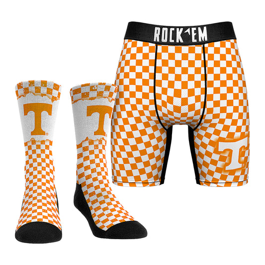 Men's Rock Em Socks Tennessee Volunteers Checkerboard Underwear and Crew Socks Combo Pack