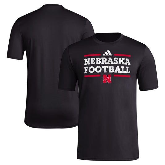 Men's adidas Black Nebraska Huskers Locker Football Pre-Game AEROREADY T-Shirt