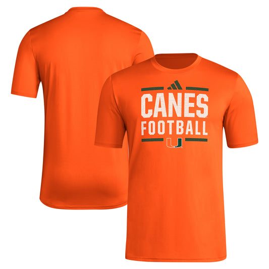 Men's adidas Orange Miami Hurricanes Locker Football Pre-Game AEROREADY T-Shirt