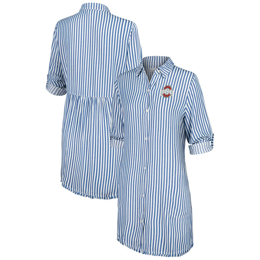 Women's Tommy Bahama Light Blue Ohio State Buckeyes Chambray Stripe Cover-Up Shirt Dress