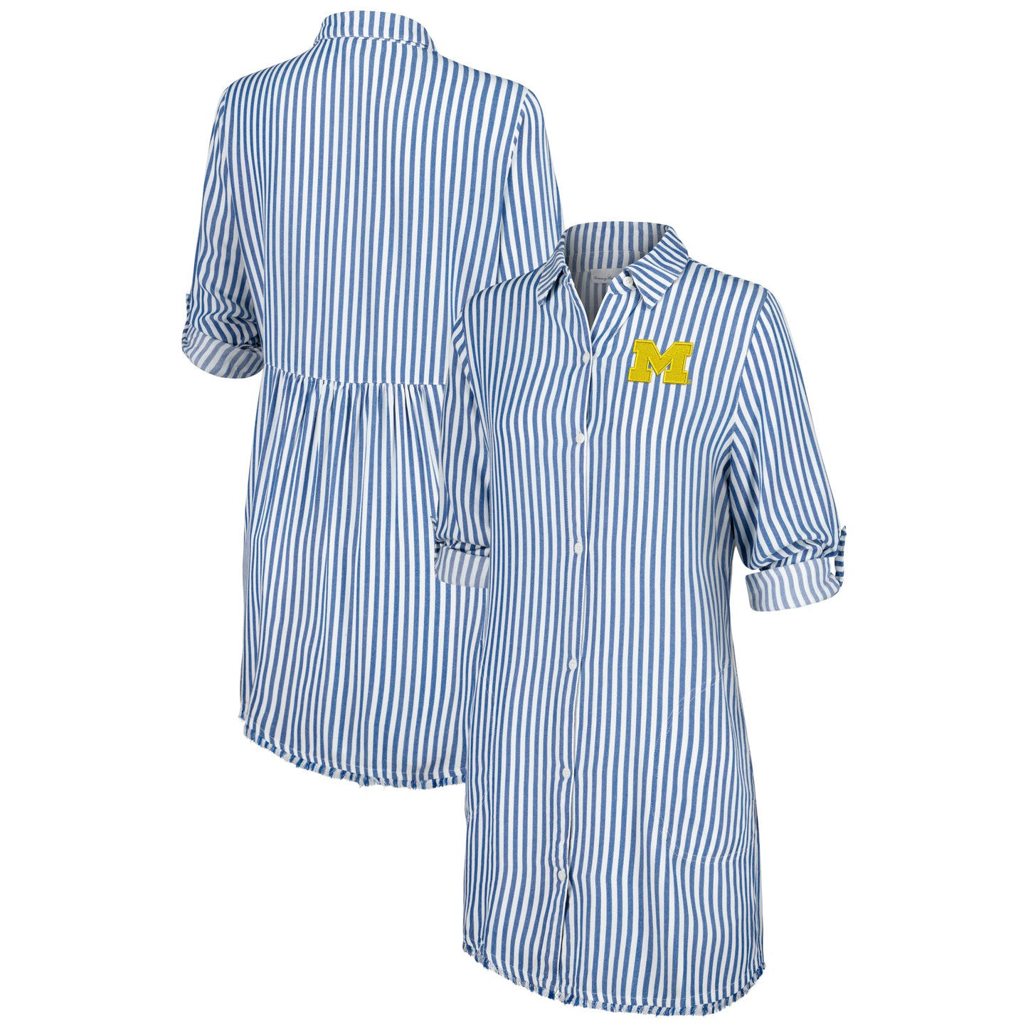 Women's Tommy Bahama Light Blue Michigan Wolverines Chambray Stripe Cover-Up Shirt Dress