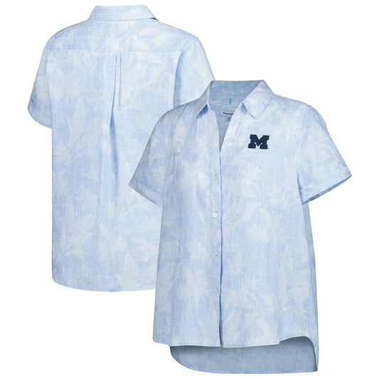 Women's Tommy Bahama Light Blue Michigan Wolverines Legacy Leaves Camp Button-Up Shirt